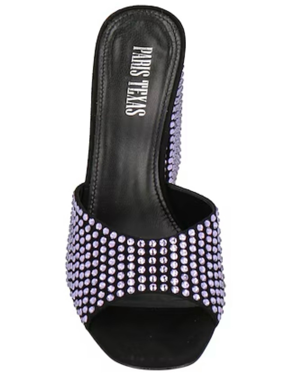 Paris Texas Black Slide Mule with Lavender Crystal Embellishments